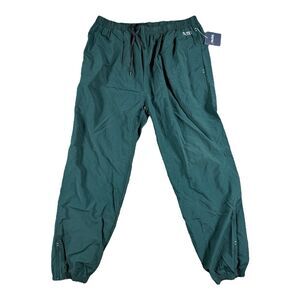 Nautica Vintage Green Track Pant Windbreaker Nylon Jogger Ankle Zip Pockets XXL‎